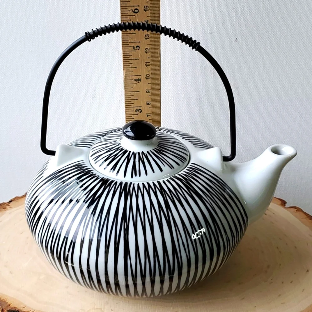 Akina Black and White Modern Handpainted Porcelain Teapot Pier One